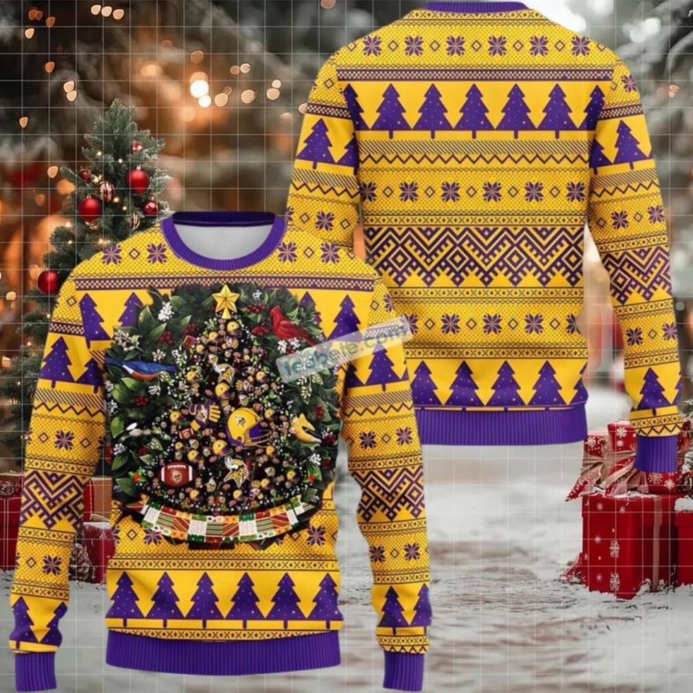 Minnesota Vikings Tree Ball Ugly Christmas Sweatshirt Yellow
