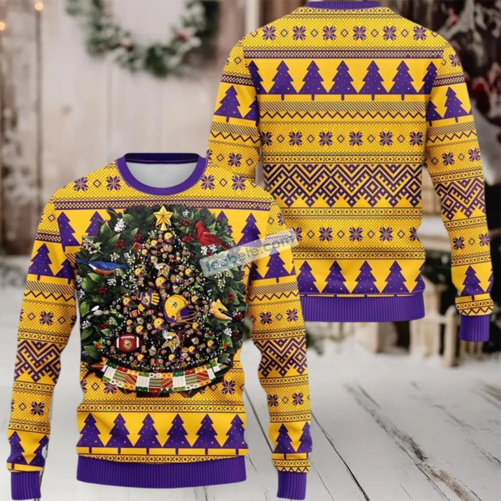 Minnesota Vikings Tree Ball Ugly Christmas Sweatshirt Yellow