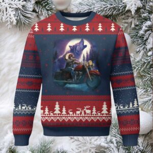Native American Rider Ugly Christmas Sweater Vintage Indian American Motorcycle Wolf