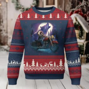 Native American Rider Ugly Christmas Sweater Vintage Indian American Motorcycle Wolf