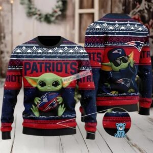 New England Patriots Baby Yoda Star Wars Ugly Christmas Sweater Blue Red Cheap