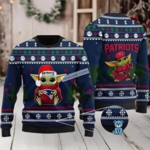 New England Patriots Baby Yoda Star Wars Ugly Holiday Sweater Blue