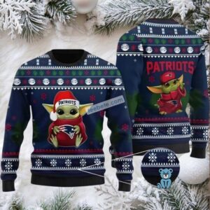 New England Patriots Baby Yoda Star Wars Ugly Holiday Sweater Blue