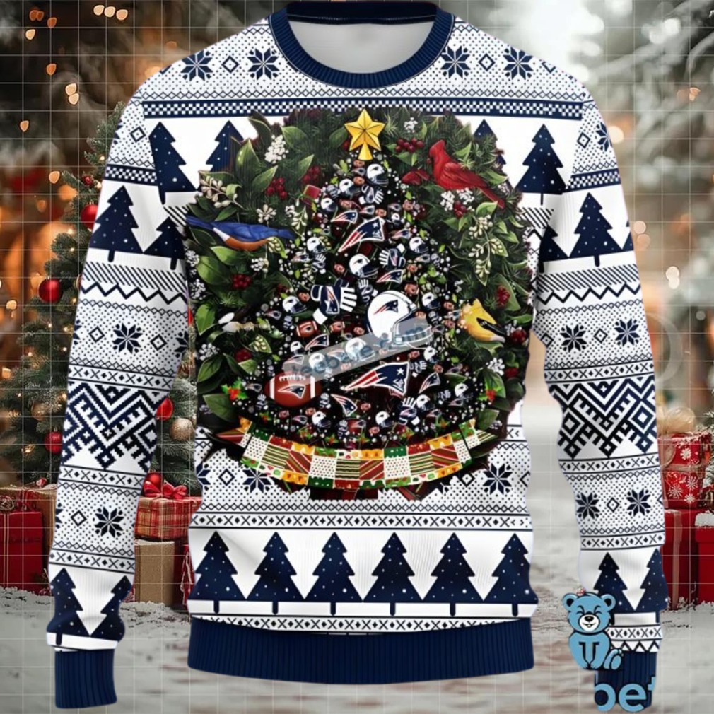 New England Patriots Christmas Wreath Ugly Christmas Sweater Adults Blue