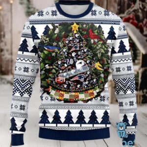 New England Patriots Christmas Wreath Ugly Christmas Sweater Adults Blue