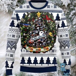New England Patriots Christmas Wreath Ugly Christmas Sweater Adults Blue