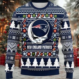 New England Patriots Grateful Dead Ugly Christmas Sweaters Blue White Vintage New England Patriots Grateful Dead Ugly Christmas Sweaters Blue White Vintage