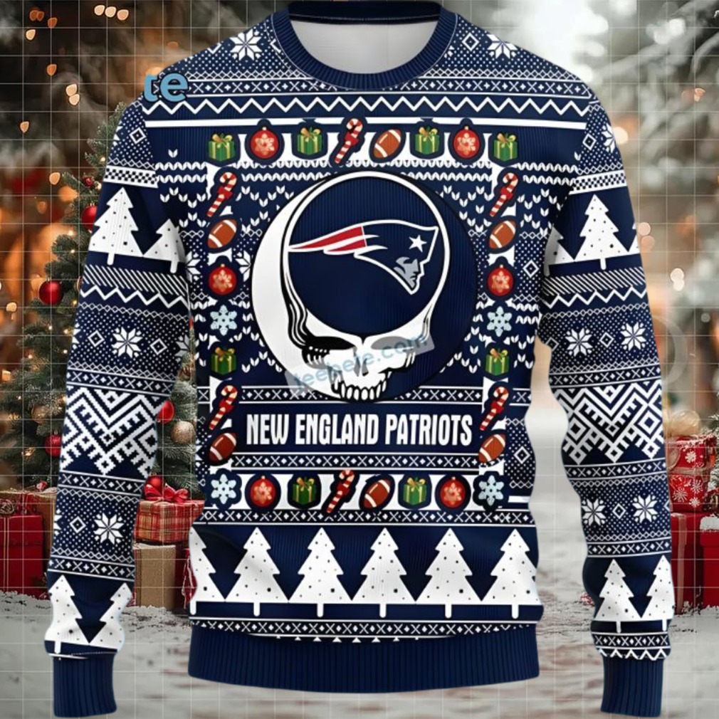 New England Patriots Grateful Dead Ugly Christmas Sweaters Blue White Vintage