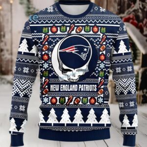 New England Patriots Grateful Dead Ugly Christmas Sweaters Blue White Vintage