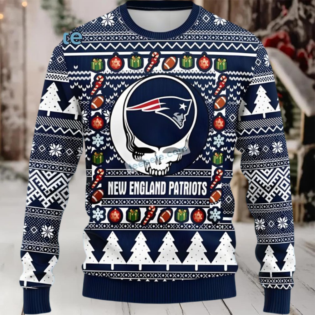 New England Patriots Grateful Dead Ugly Christmas Sweaters Blue White Vintage