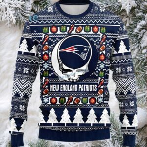 New England Patriots Grateful Dead Ugly Christmas Sweaters Blue White Vintage
