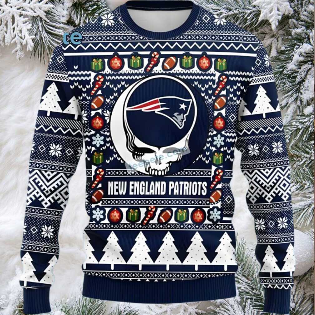 New England Patriots Grateful Dead Ugly Christmas Sweaters Blue White Vintage New England Patriots Grateful Dead Ugly Christmas Sweaters Blue White Vintage