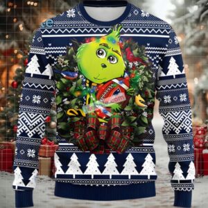New England Patriots Grinch Hug Ugly Sweater Blue New England Patriots Grinch Hug Ugly Sweater Blue