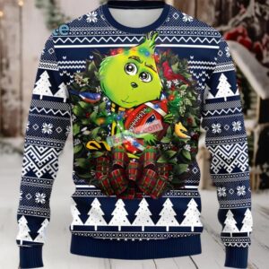 New England Patriots Grinch Hug Ugly Sweater Blue