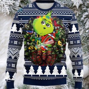 New England Patriots Grinch Hug Ugly Sweater Blue
