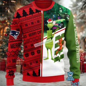 New England Patriots Grinch Scoobydoo Ugly Christmas Sweater Womens Green Red New England Patriots Grinch Scoobydoo Ugly Christmas Sweater Womens Green Red