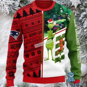 New England Patriots Grinch Scoobydoo Ugly Christmas Sweater Womens Green Red