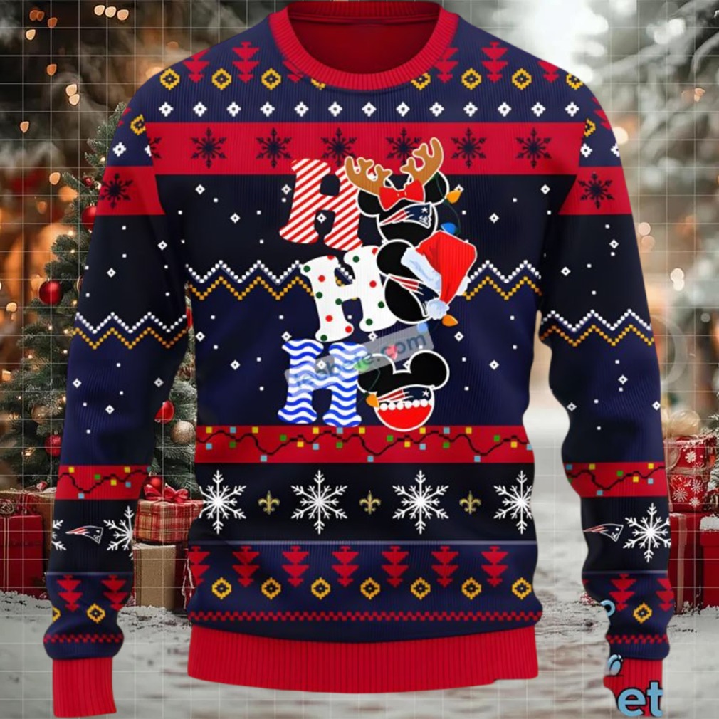 New England Patriots Hohoho Mickey Mouse Funny Ugly Xmas Sweaters Blue Red New England Patriots Hohoho Mickey Mouse Funny Ugly Xmas Sweaters Blue Red