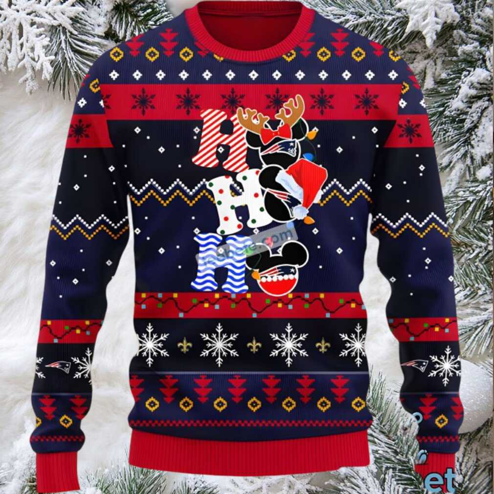 New England Patriots Hohoho Mickey Mouse Funny Ugly Xmas Sweaters Blue Red New England Patriots Hohoho Mickey Mouse Funny Ugly Xmas Sweaters Blue Red