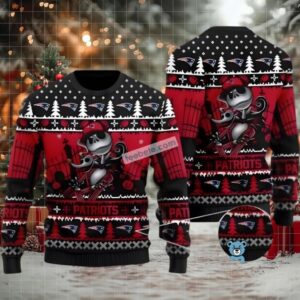 New England Patriots Jack Skellington Zero Ugly Christmas Sweaters Red Black Best New England Patriots Jack Skellington Zero Ugly Christmas Sweaters Red Black Best