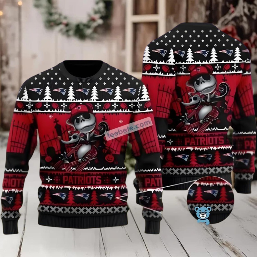 New England Patriots Jack Skellington Zero Ugly Christmas Sweaters Red Black Best
