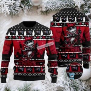 New England Patriots Jack Skellington Zero Ugly Christmas Sweaters Red Black Best