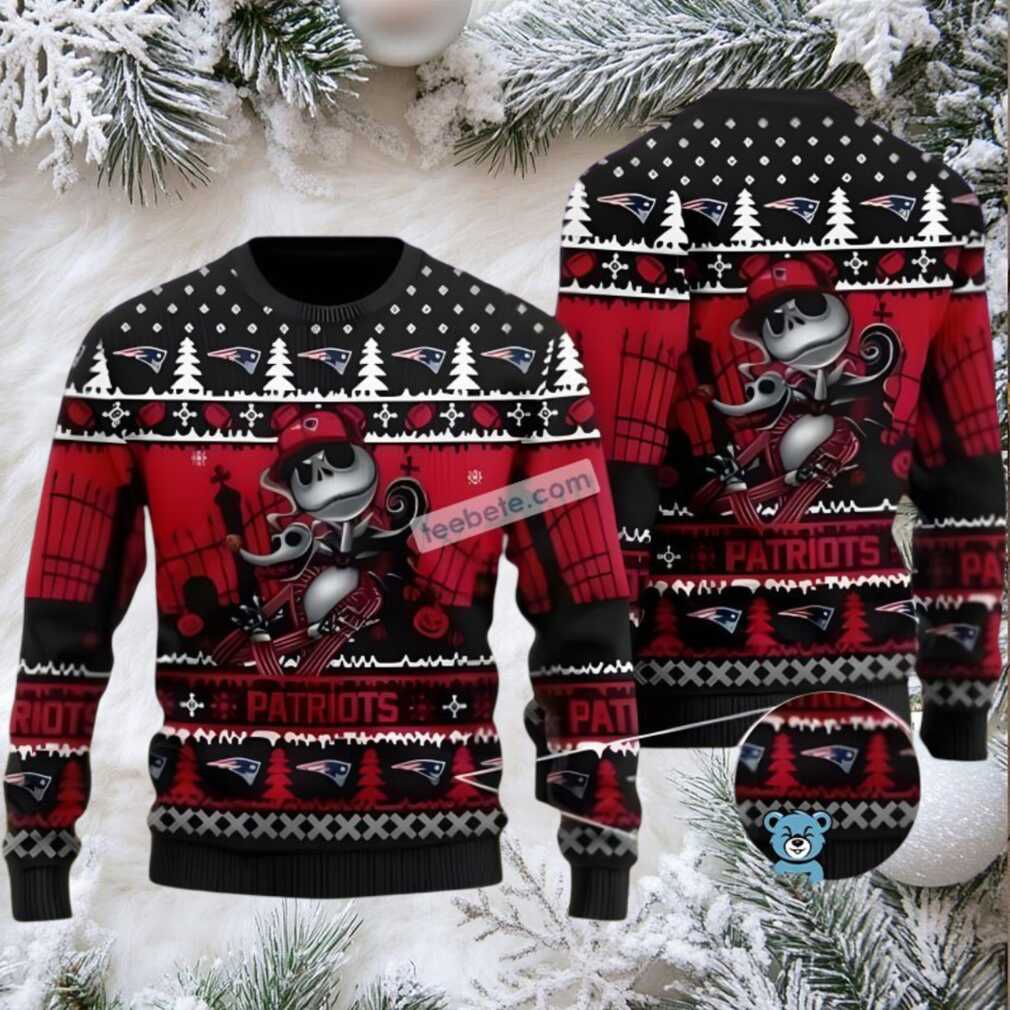New England Patriots Jack Skellington Zero Ugly Christmas Sweaters Red Black Best New England Patriots Jack Skellington Zero Ugly Christmas Sweaters Red Black Best
