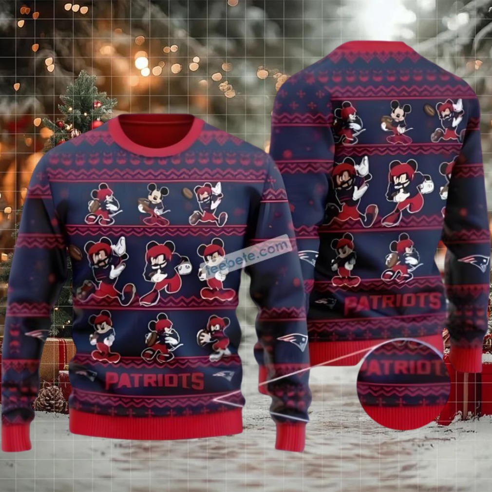 New England Patriots Mickey Mouse Ugly Sweaters For Couples Blue Red New England Patriots Mickey Mouse Ugly Sweaters For Couples Blue Red