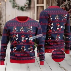 New England Patriots Mickey Mouse Ugly Sweaters For Couples Blue Red