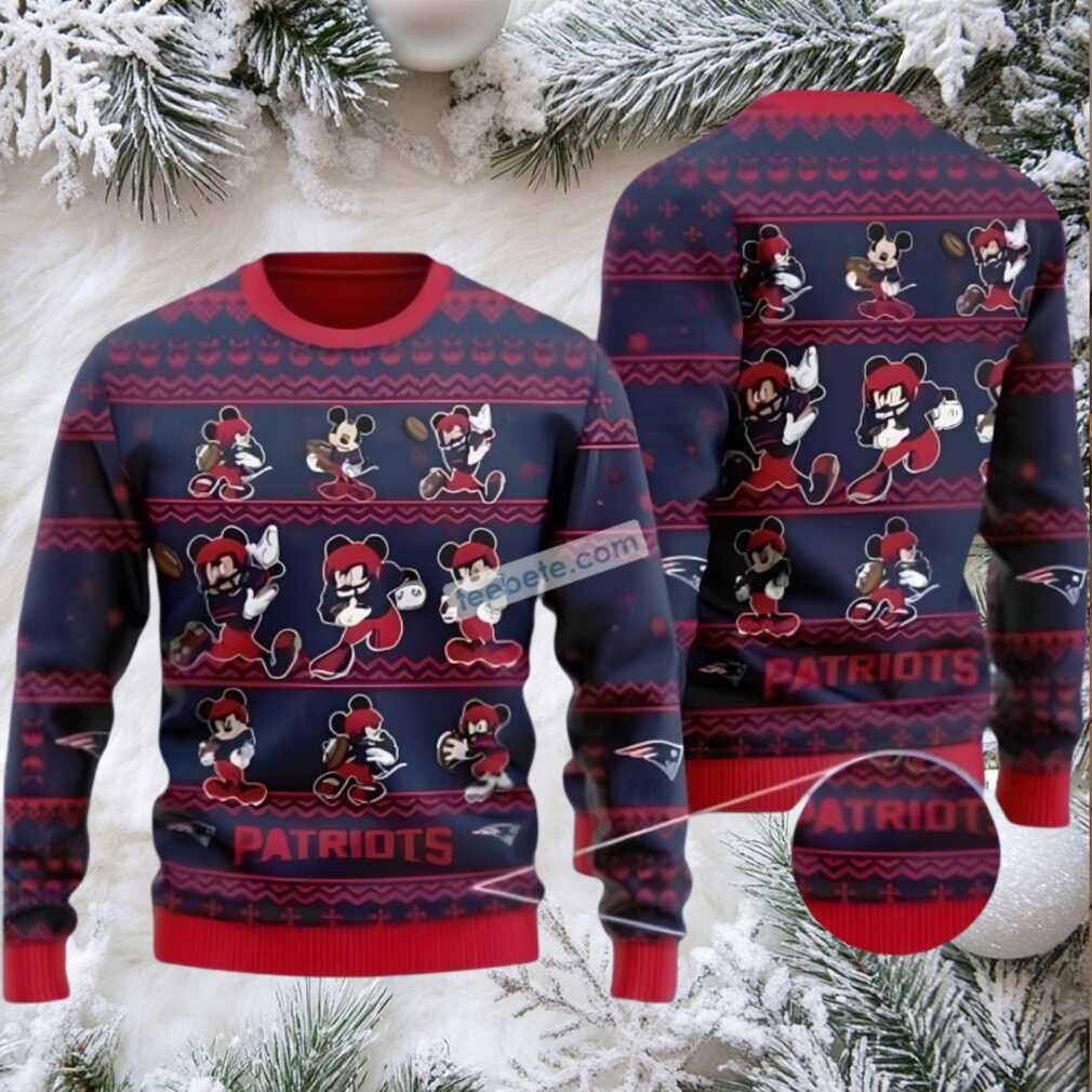 New England Patriots Mickey Mouse Ugly Sweaters For Couples Blue Red New England Patriots Mickey Mouse Ugly Sweaters For Couples Blue Red
