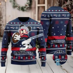 New England Patriots Mickey Mouse Ugly Xmas Sweater Party Blue Red
