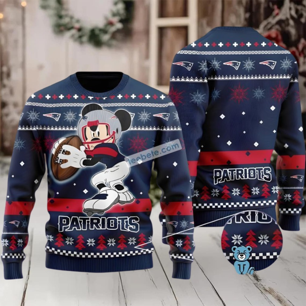 New England Patriots Mickey Mouse Ugly Xmas Sweater Party Blue Red New England Patriots Mickey Mouse Ugly Xmas Sweater Party Blue Red