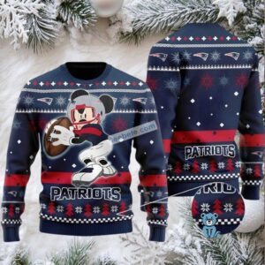 New England Patriots Mickey Mouse Ugly Xmas Sweater Party Blue Red