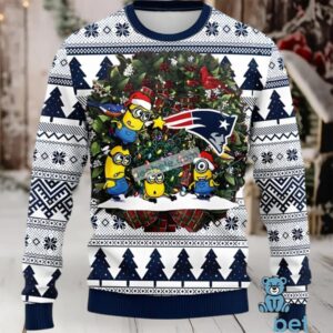New England Patriots Minion Ugly Christmas Sweaters Family Blue White