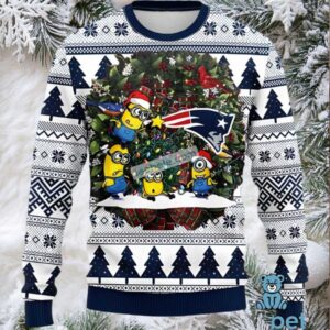 New England Patriots Minion Ugly Christmas Sweaters Family Blue White