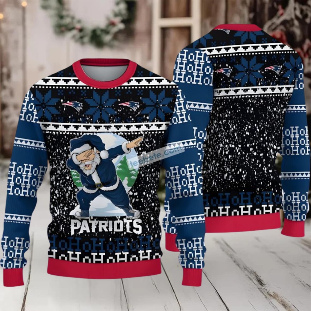 New England Patriots Santa Claus Ho Ho Ho Ugly Christmas Sweater Mens Blue Black