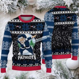 New England Patriots Santa Claus Ho Ho Ho Ugly Christmas Sweater Mens Blue Black