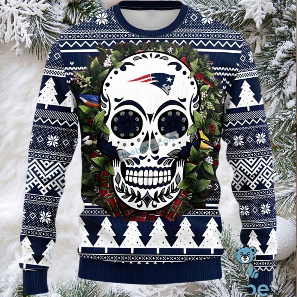New England Patriots Skull Flower Ugly Xmas Sweater Blue New England Patriots Skull Flower Ugly Xmas Sweater Blue