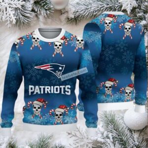 New England Patriots Skull Ugly Cardigan Christmas Blue