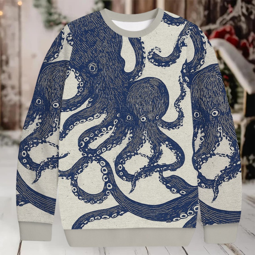 Ocean Octopus Christmas Ugly Sweatshirt - Close-up of octopus design