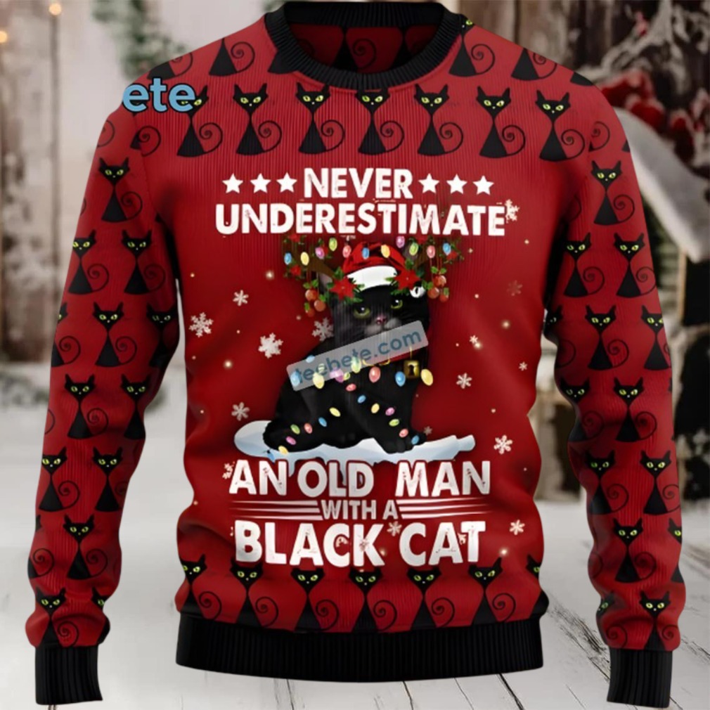 Old Man With Black Cat Dad Ugly Christmas Sweater Friends Old Man With Black Cat Dad Ugly Christmas Sweater Friends
