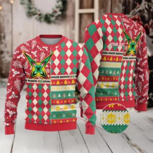 Personalized Amazon Warriors Cricket Christmas Ugly Christmas Sweater Guyana Merry Xmas