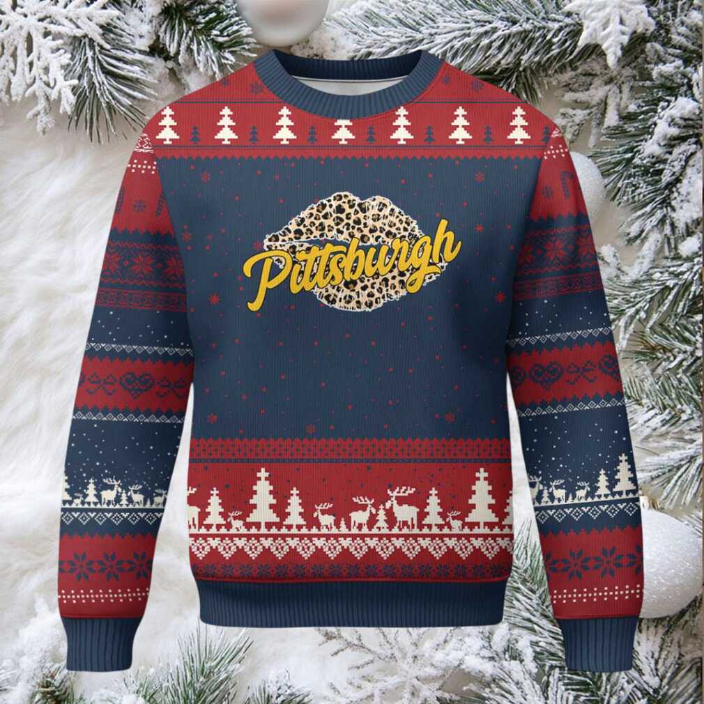 Pittsburgh Leopard Lips Ugly Christmas Sweater Steel City Pride Woman Girl