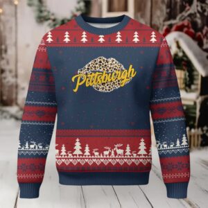 Pittsburgh Leopard Lips Ugly Christmas Sweater Steel City Pride Woman Girl