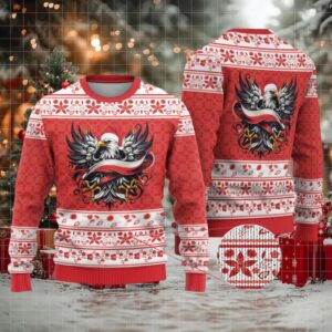 Poland Christmas Ugly Christmas Sweater Polish Eagle with Flag Style