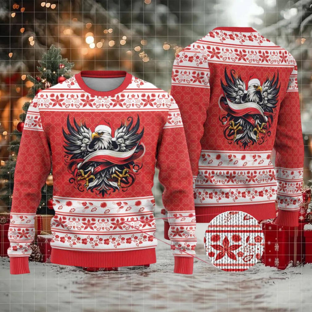Poland Christmas Ugly Christmas Sweater Polish Eagle with Flag Style