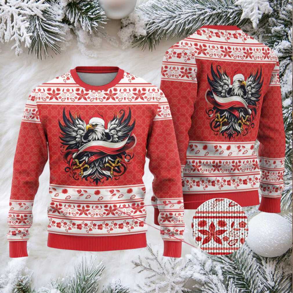Poland Christmas Ugly Christmas Sweater Polish Eagle with Flag Style