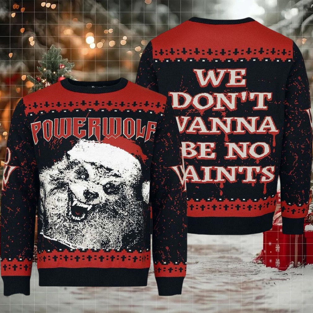 Person wearing Powerwolf Werewolf Santa Ugly Christmas Sweater at a party