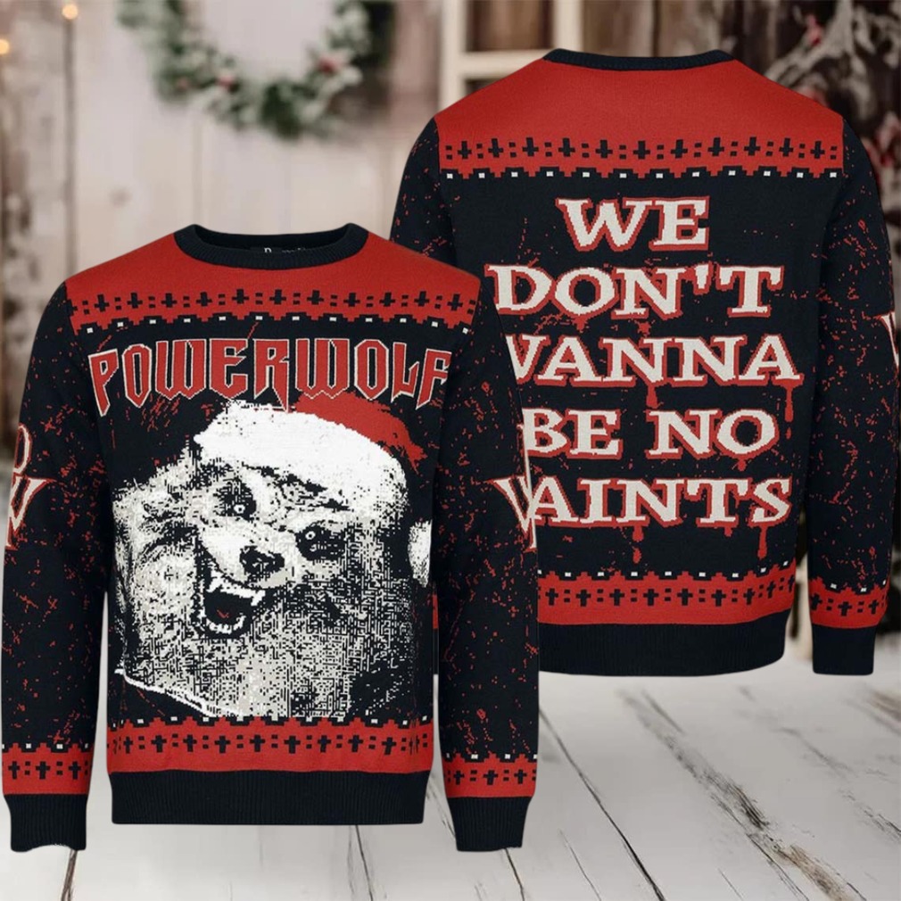 Powerwolf We Don’t Wamma Be No Saints Werewolf Santa Face Funny Knitted Ugly Christmas Sweater Holiday Jumper Powerwolf We Don’t Wamma Be No Saints Werewolf Santa Face Funny Knitted Ugly Christmas Sweater Holiday Jumper