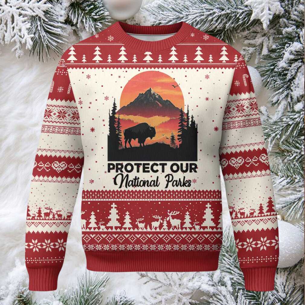 Protect Our National Parks Ugly Christmas Sweater Bison Buffalo Vintage Graphic